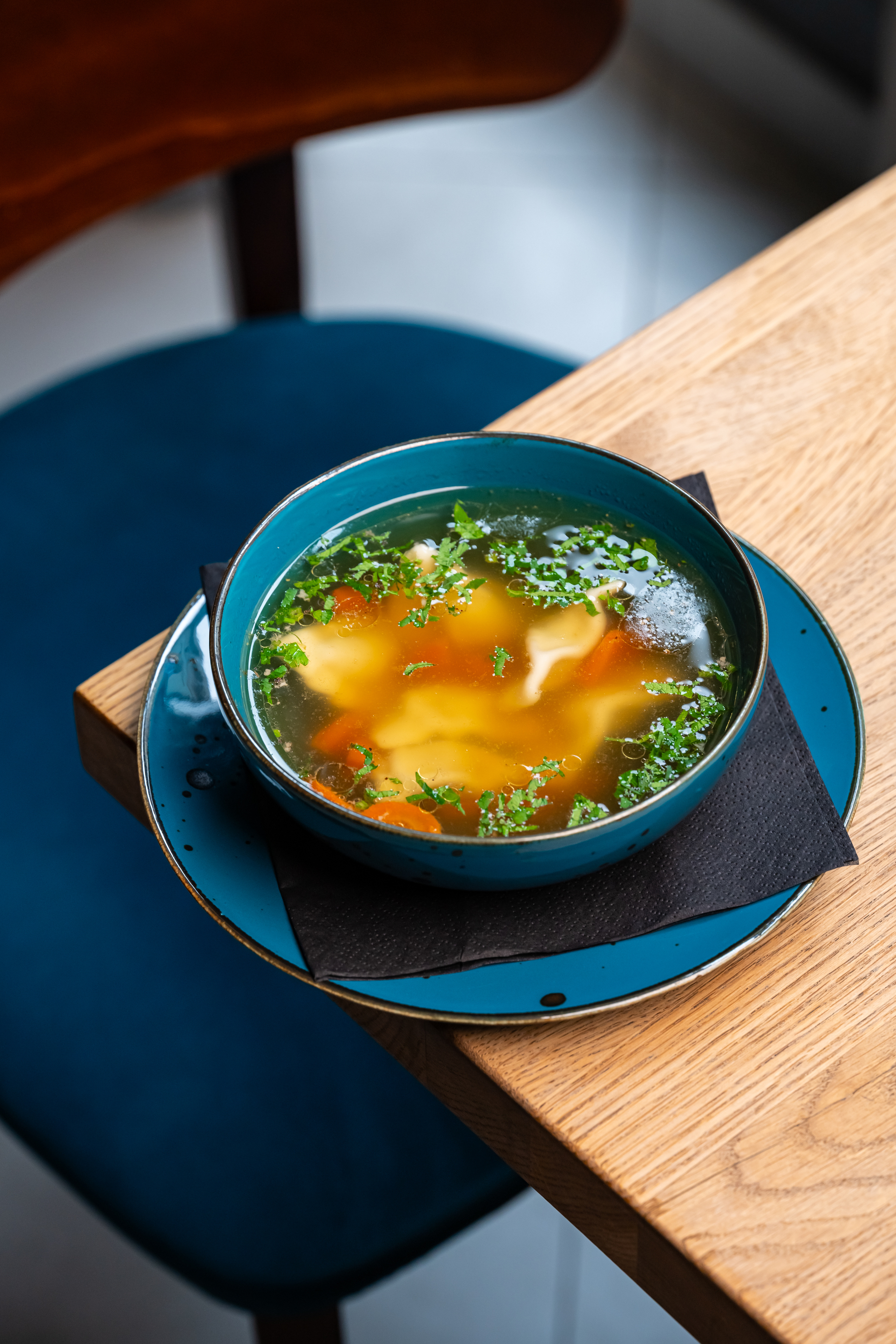 Homemade beef & chicken broth with noodles